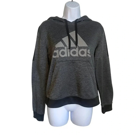 Adidas Women's Heather Gray Logo Pullover Drawstring Hoodie Size M - Picture 1 of 6